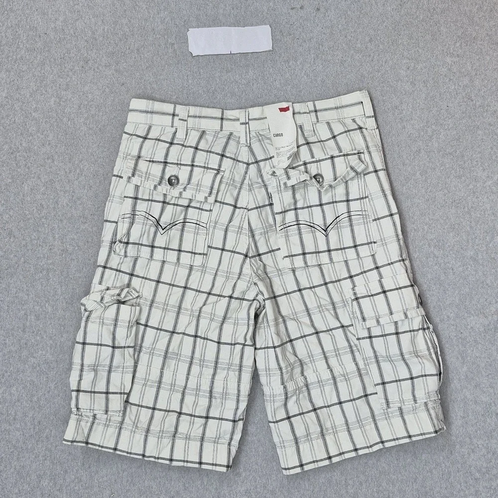 Levi's Men Shorts 30 White Squad Cargo Plaid Grunge Skater Baggy Y2K